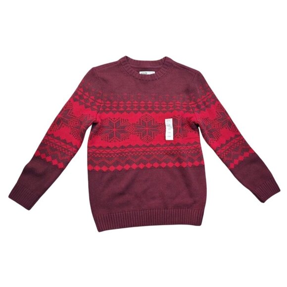 Sonoma Womens S Fair Isle Knit Sweater Red/Burgundy Cotton Blend Crew Neck Winte - Picture 1 of 3